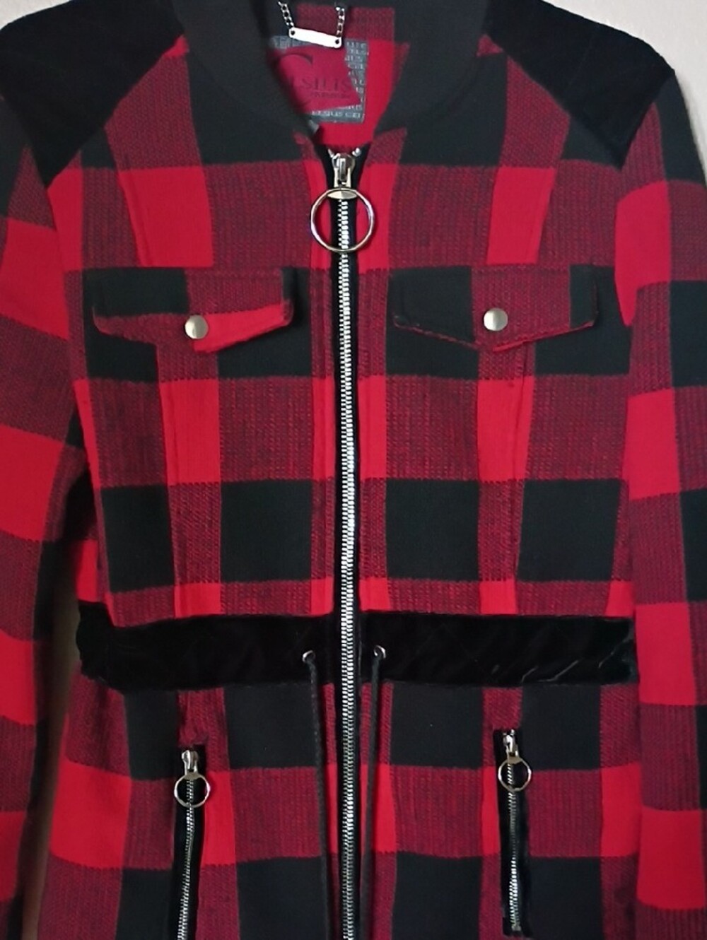 Red & Black Buffalo Plaid Utility Jacket with Zip Front - Picture 3 of 6